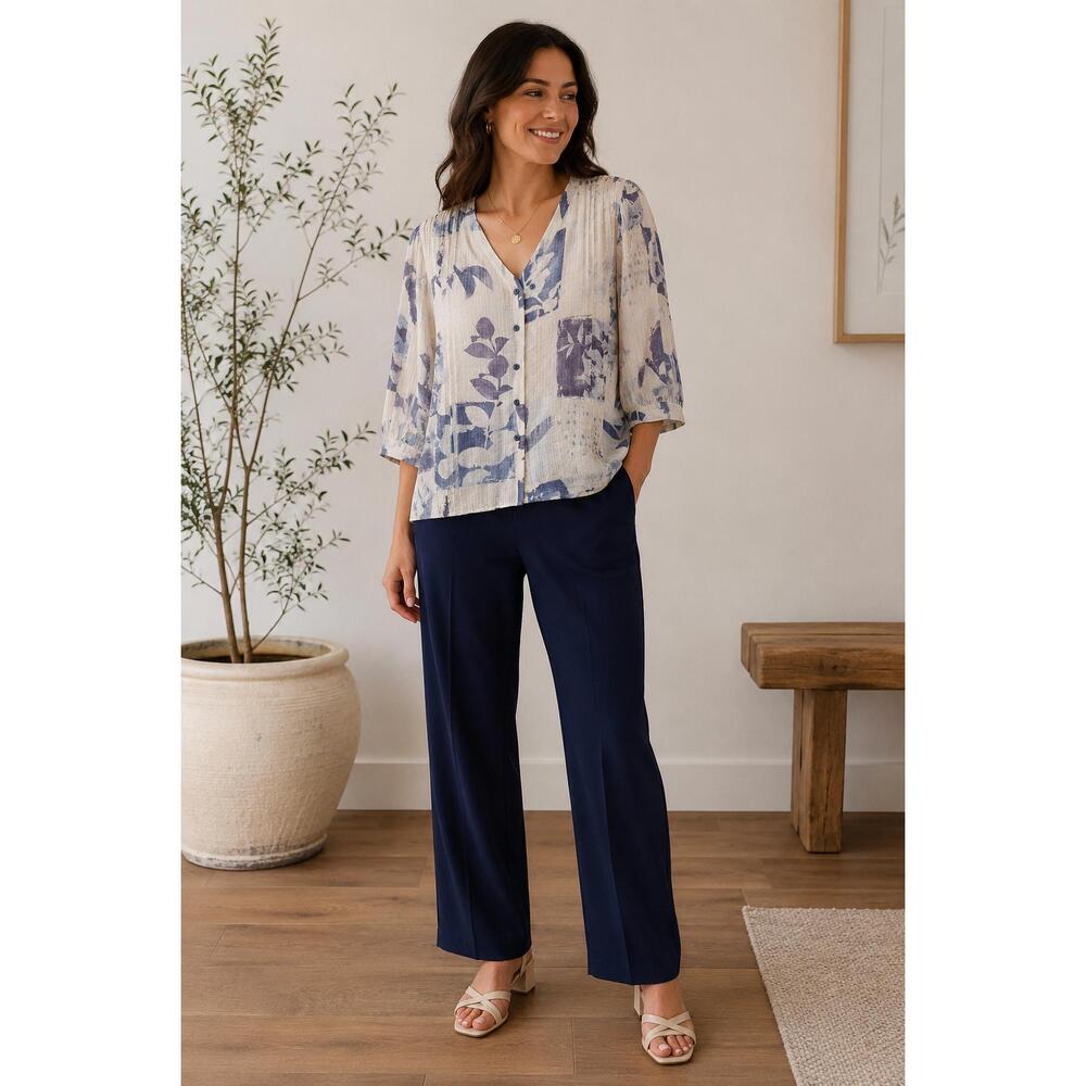 NEW LIOR krissy blouse in indigo floral color block